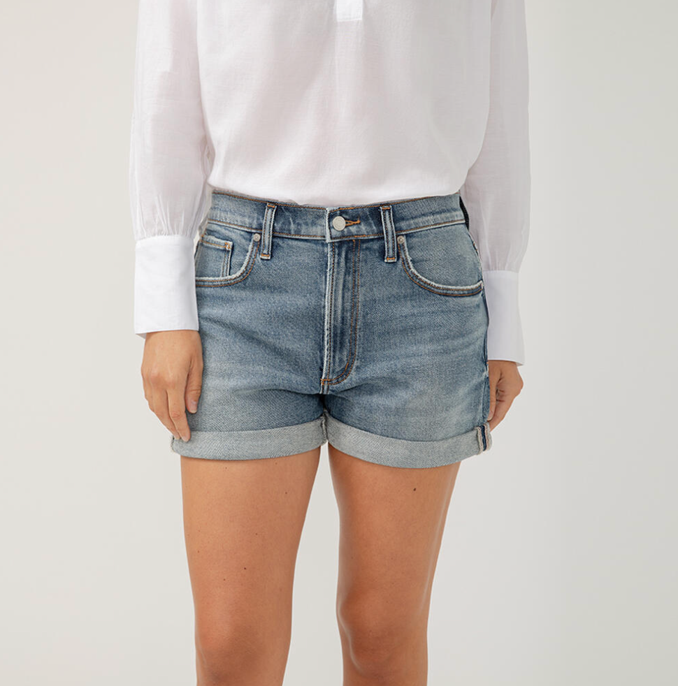 Silver Boyfriend Mid Rise Shorts