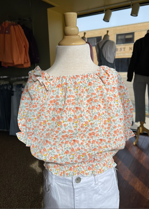 Girls' Floral Puff Top