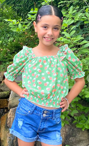 Grils' Floral Puff Top