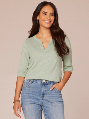 Democracy Split V-neck Hem Knit Top