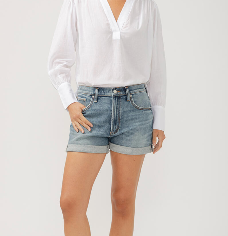 Silver Boyfriend Mid Rise Shorts