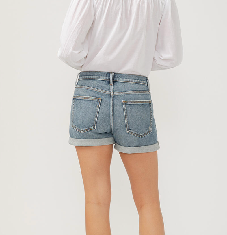 Silver Boyfriend Mid Rise Shorts