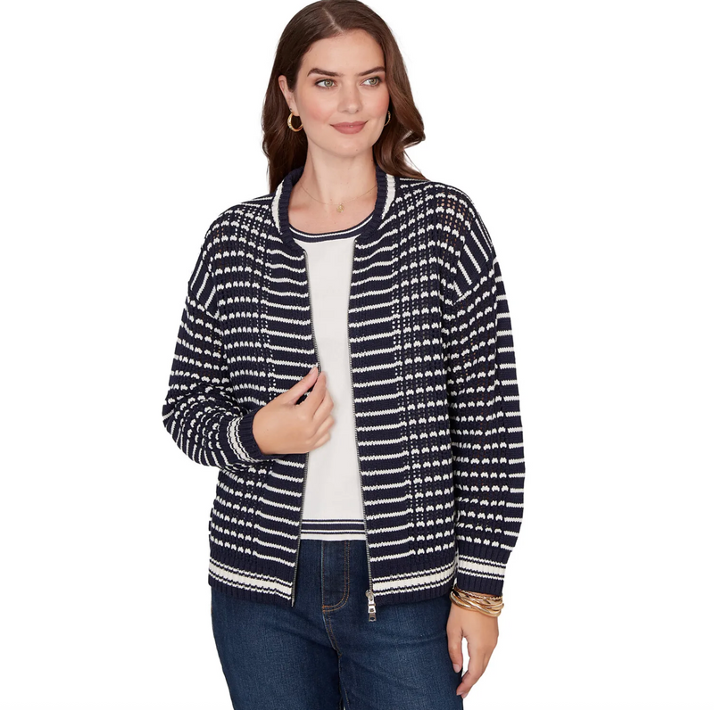 Ruby Road Knit Stitch Zip Sweater