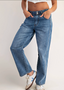 Double Button Straight Leg Jeans