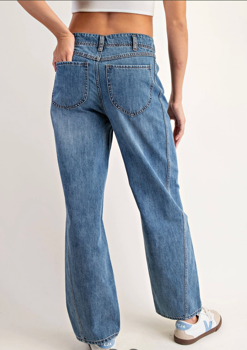 Double Button Straight Leg Jeans