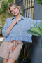 Ruffle Button Down Denim Top