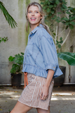 Ruffle Button Down Denim Top