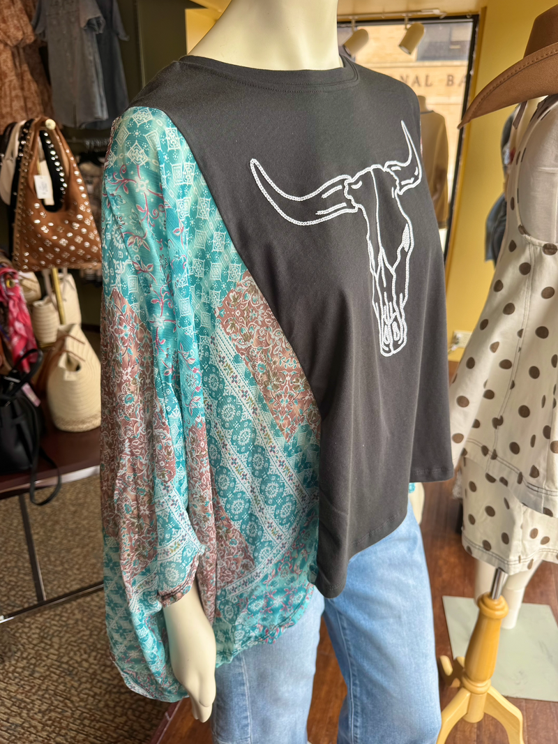 Western Graphic Flutter Sleeve Top