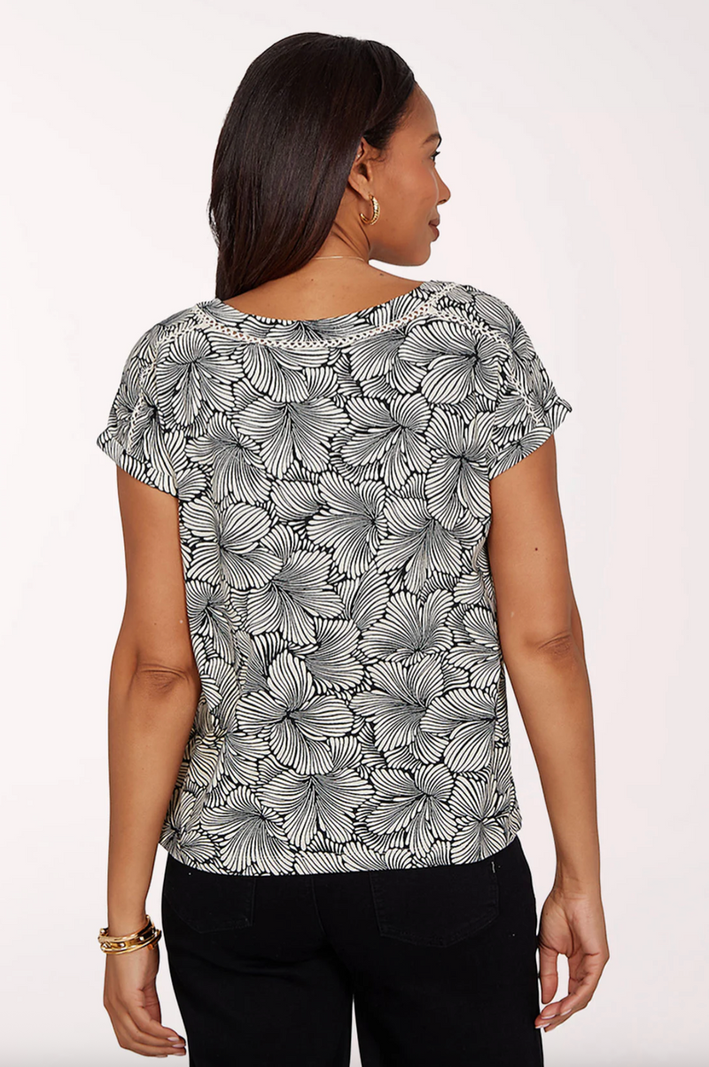 Ruby Rd. Floral Mono V Neck