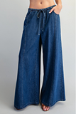 Women's Drawstring Wide Denim Pants