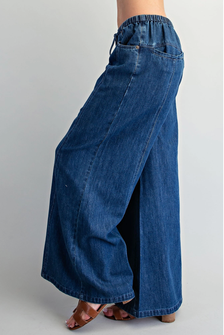 Women's Drawstring Wide Denim Pants