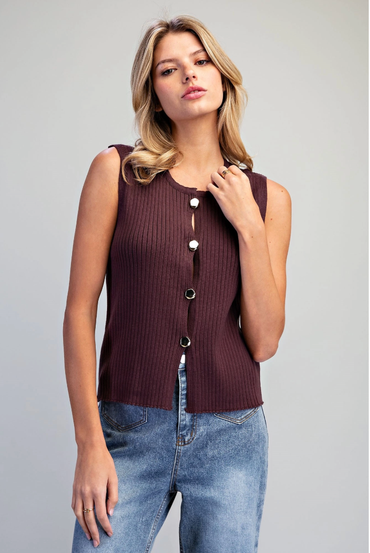 Women's Button Down Ribbed Top