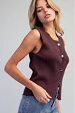Women's Button Down Ribbed Top