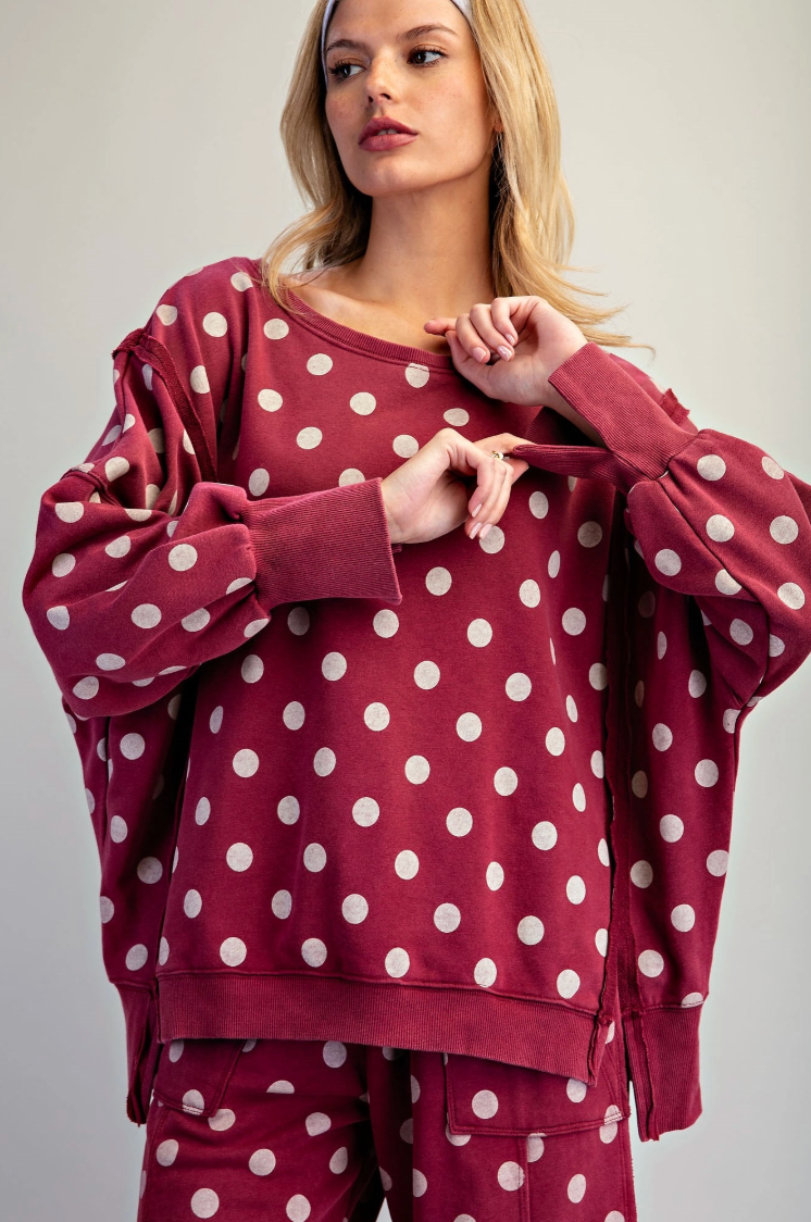 Women's Mineral Washed Polka-dot Crew Neck
