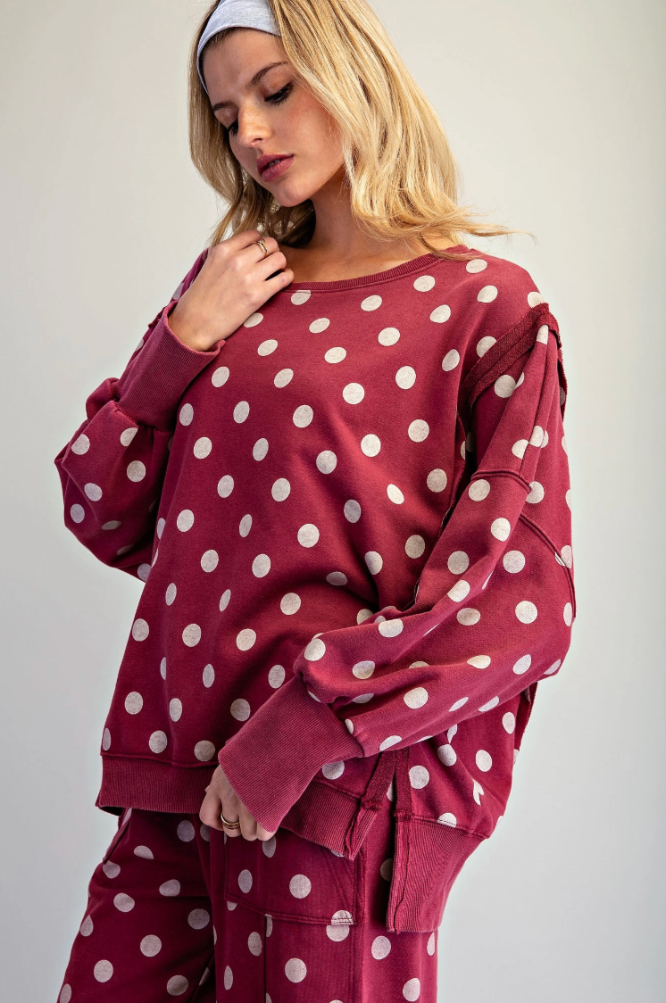Women's Mineral Washed Polka-dot Crew Neck
