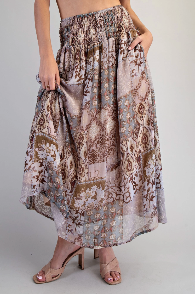 Smocked Boho Maxi Skirt