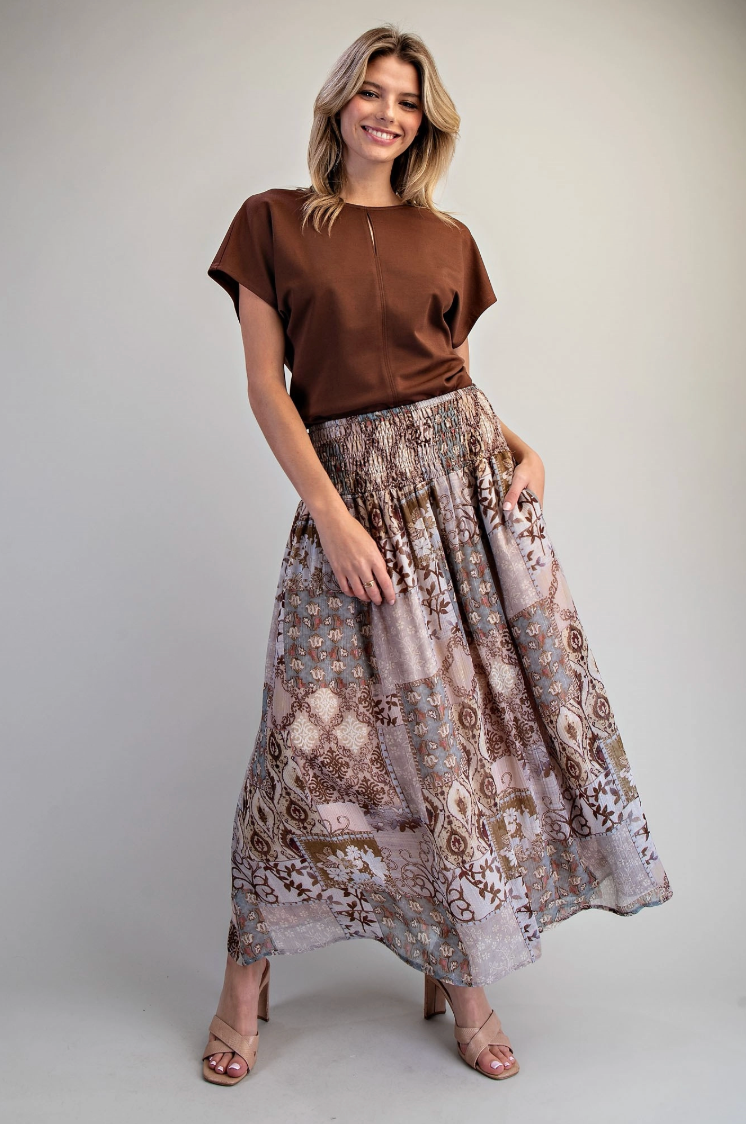 Smocked Boho Maxi Skirt