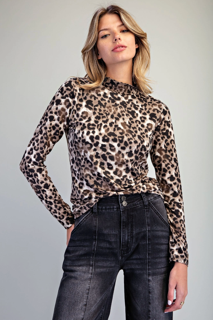 Leopard Mock Neck Top