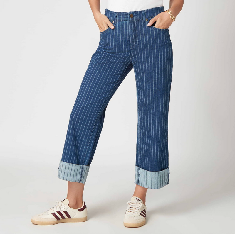 Ruby Rd. Pinstripe Wide Cuff Jeans