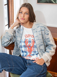 Ladies Denim Mixed Media Bomber Jacket