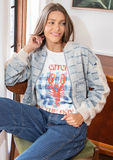 Ladies Denim Mixed Media Bomber Jacket