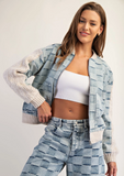Ladies Denim Mixed Media Bomber Jacket