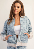 Ladies Denim Mixed Media Bomber Jacket
