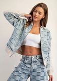 Ladies Denim Mixed Media Bomber Jacket