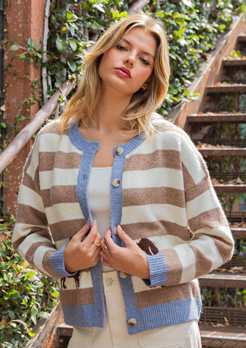 Ladies' Striped Weenie Dog Cardigan