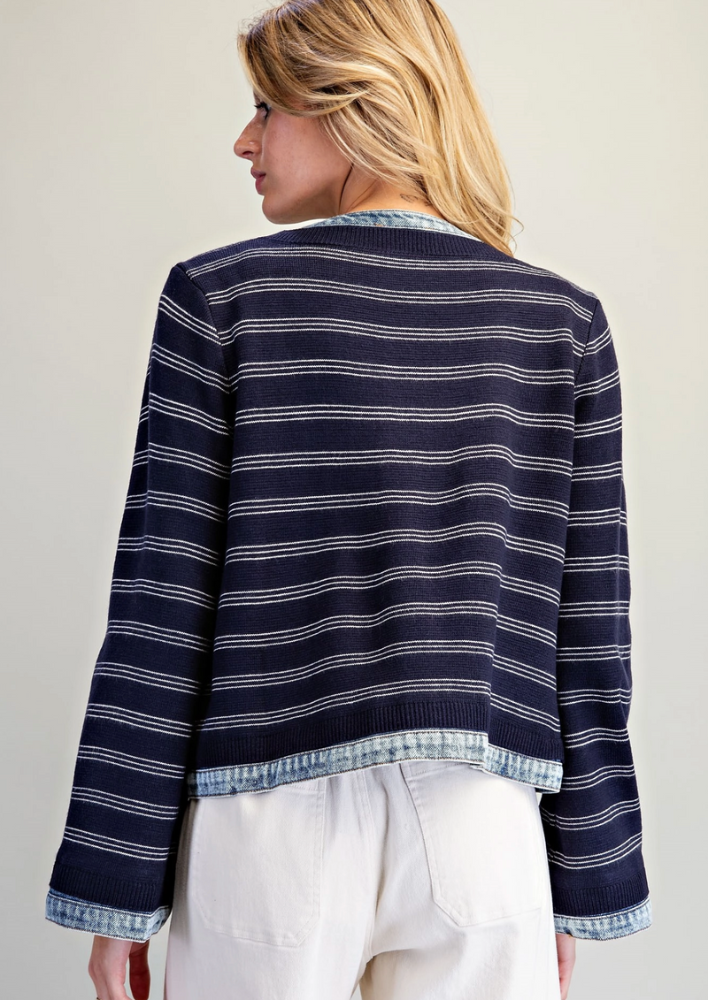 Ladies' Denim Trim Knit Jacket