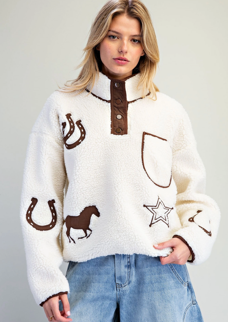 Ladies Fuzzy Fleece Western Pullover