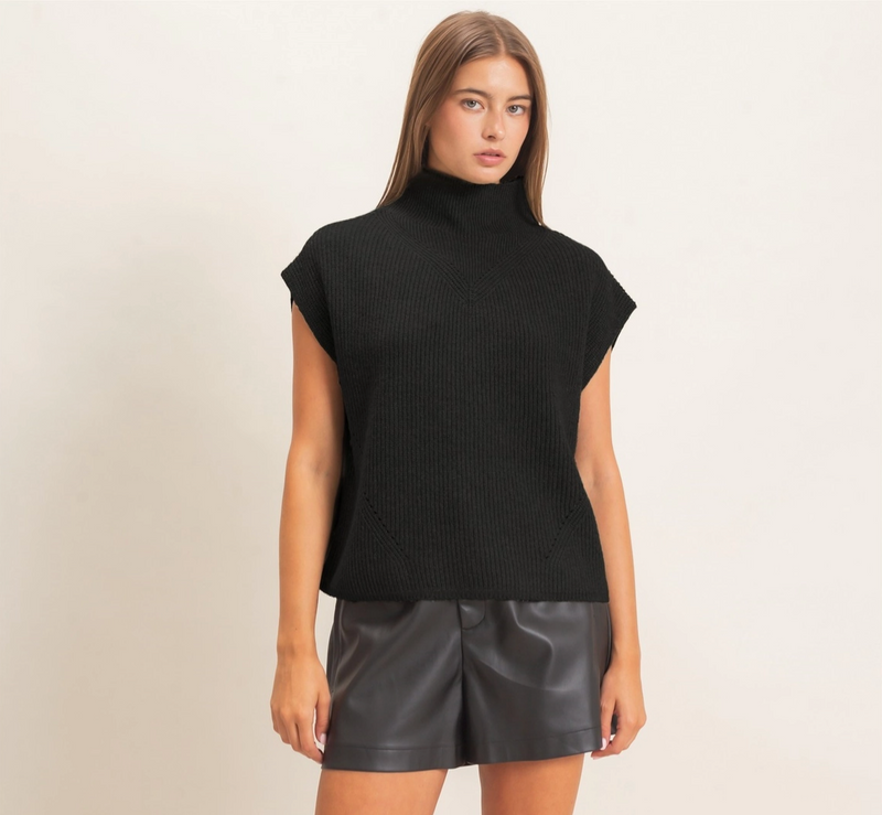 Sleeveless High Neck Sweater Vest