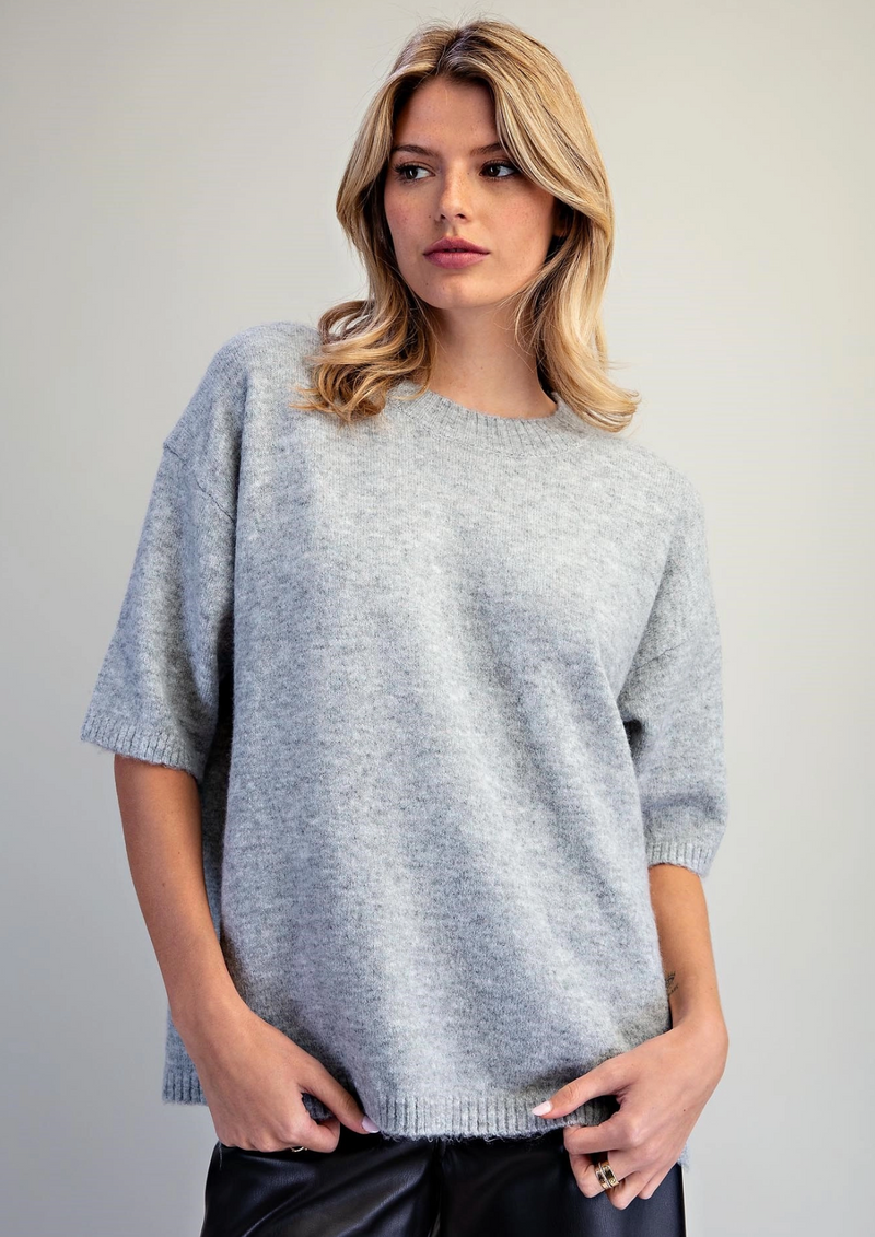Ladies' Fuzzy Knit Short Sleeve Sweater