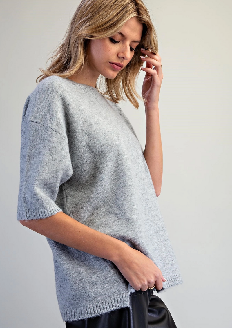 Ladies' Fuzzy Knit Short Sleeve Sweater