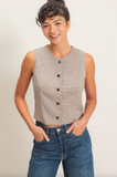 Houndstooth Plaid Button Up Vest
